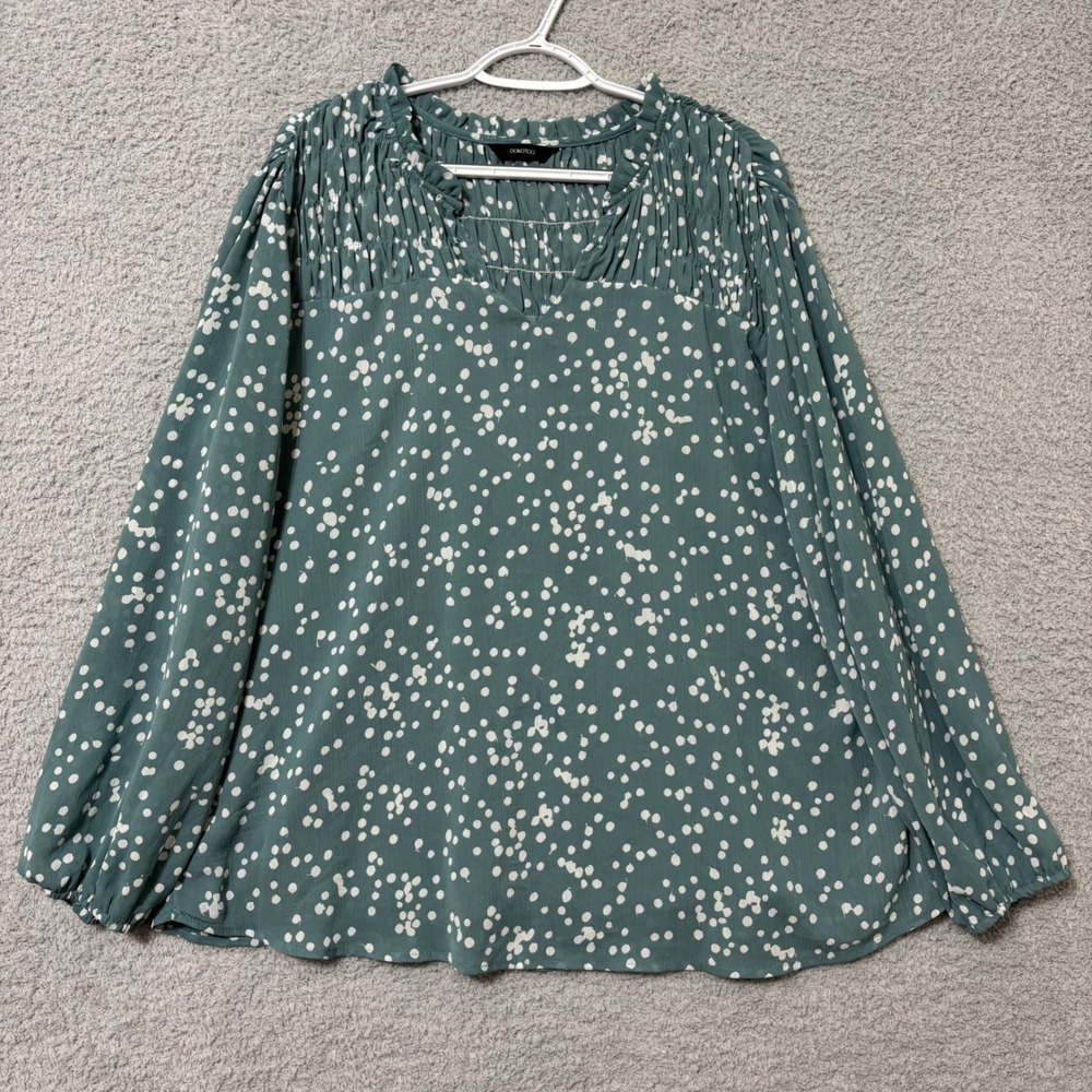 Casual Everyday Sage Green Dot Print Blouse 2XL Relaxed Work Casual Layering Top